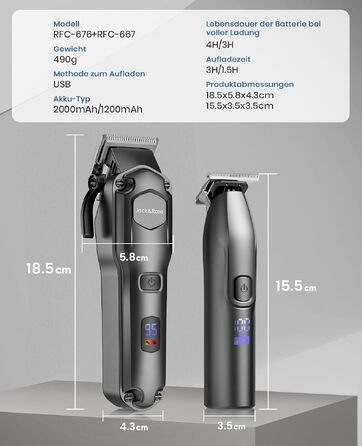 Машинка для стрижки волосся Jack & Rose Pro, акумуляторна, водонепроникна IPX7, тример для бороди та вусів, чорна