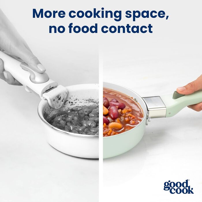 Набір посуду GoodCook Keramik 14 предметів з антипригарним покриттям, знімні ручки, для індукції та духовки, зелений шавлія