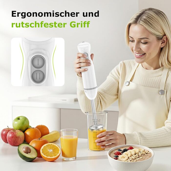 Блендер-подрібнювач Bonsenkitchen 2-в-1, 1000 Вт, нержавіюча сталь, 2 швидкості, з мірним стаканом 700 мл для дитячого харчування, супів, смузі та пюре