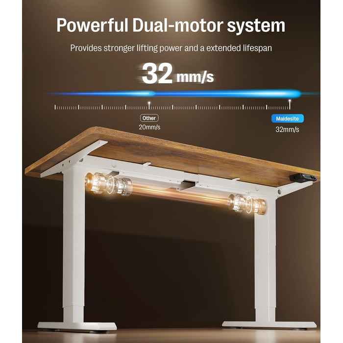 Електричний регульований стіл MAIDeSITe S2 Pro 140x70 см, білий каркас + вінтажний коричневий, вантажопідйомність 160 кг, з захистом від зіткнень