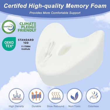 Ергономічна ортопедична подушка між колін з ефектом пам'яті (Memory Foam) для ніг, стегон та попереку, біла, зі стрічкою