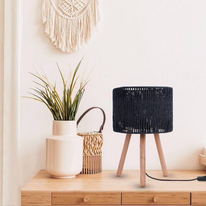 Настільна лампа Paco Home Boho чорна, лампа для письмового столу та тумбочки, абажур з декором у вигляді кошика, цоколь E27, тип 4