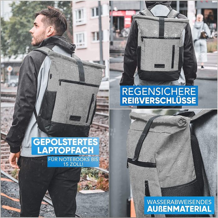 Рюкзак invilus Rolltop для жінок і чоловіків з переробленого пластику, для ноутбука, міський, шкільний, університетський