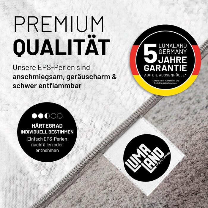 Мішок-крісло Lumaland Comfort Line 80x90x50 см, сірий | Пуф-крісло з EPS-гранулами для дітей та дорослих, 185 л