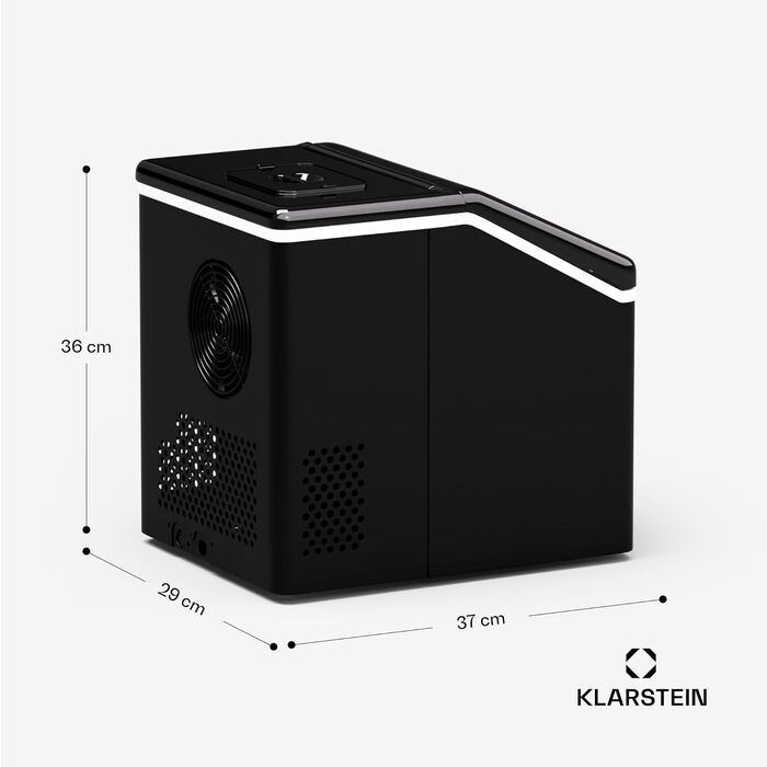 Льодогенератор Klarstein, нерж. сталь, 13 кг/24 год, сенсорний екран, прозорі кубики льоду, енергоефективний, для вечірок, чорний