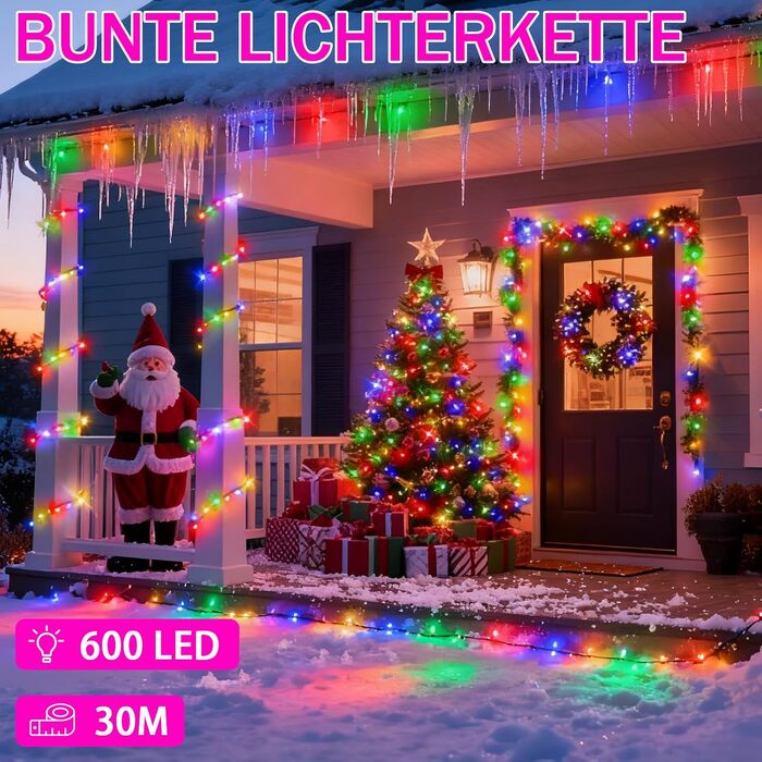 Кольорова світлодіодна гірлянда 1000 LED (50м) для вулиці та дому, 8 режимів, таймер, диммер, IP44, різдвяна ілюмінація для балкона та тераси