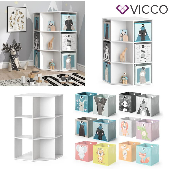 Дитяча полиця Vicco Luigi, біла, 64x107.8 см, з 6 складними коробами, варіант 2