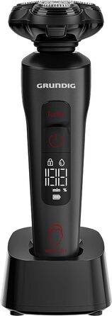 Електробритва Grundig ProClub MS 9130 для чоловіків, BeardCare Sensor, 61% перероблений пластик, титанові леза, волога та суха стрижка, тример для довгого волосся, матовий чорний/червоний