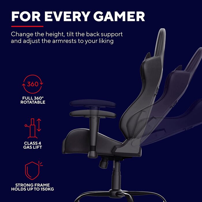 Ігрове крісло Trust Gaming GXT 708 Resto, чорне, ергономічне, 360° обертання, знімні подушки, регульована висота, офісне комп'ютерне крісло