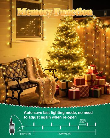 Світлодіодна гірлянда Dalugo для вулиці та ялинки, 500 LED, 30м, теплий білий колір, водонепроникна з таймером та 8 режимами освітлення