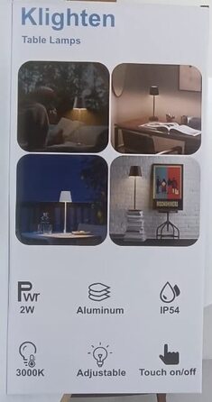 Klighten Набір з 2 димованих LED настільних ламп, тепле світло 3000K, акумуляторні, дизайнерські, USB зарядка, темно-сірий алюміній, для дому та вулиці