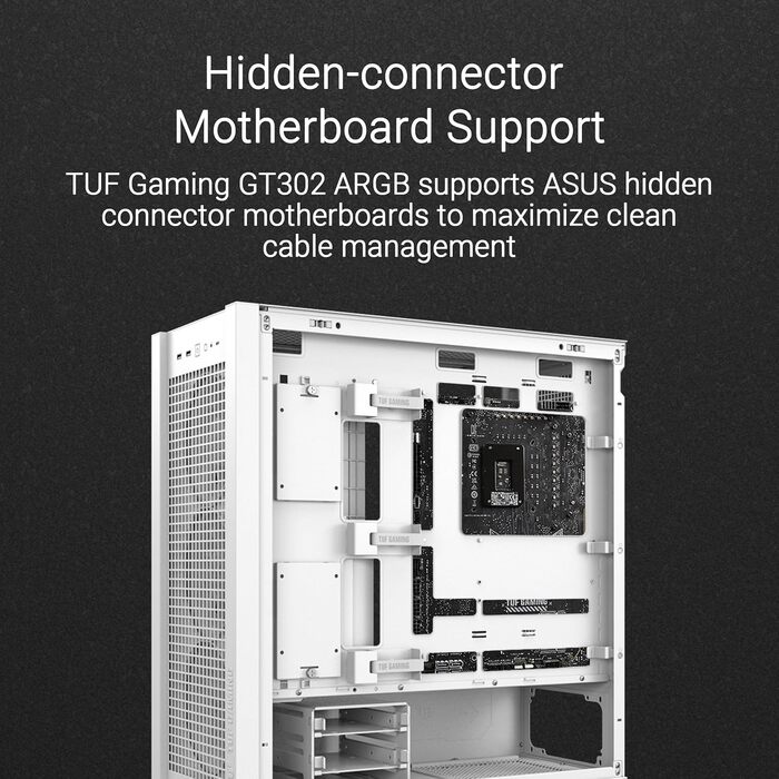 Ігровий корпус ASUS TUF GT302 ARGB білий, Mid-Tower ATX, 4x140 мм ARGB вентилятори, змінні бокові панелі, підтримка ATX материнських плат із прихованими роз'ємами, сітчаста фронтальна панель