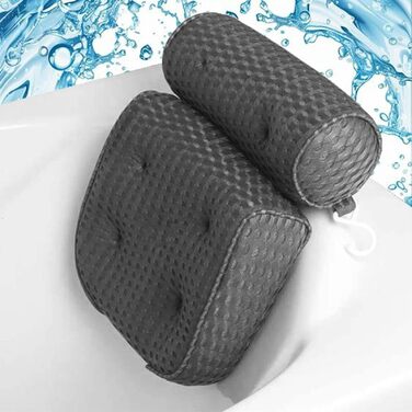 Подушка для ванни з піни Memory Foam, антиковзка, для шиї та спини, 4D вентиляція, 6 присосок, сіра