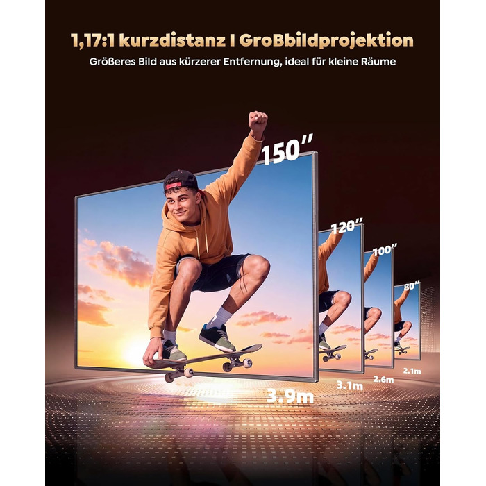Smart Beamer 4K з Google TV та Bluetooth: LED проєктор для дому та вулиці з автофокусом, HDR10, WiFi, 360° обертання, підтримка HDMI