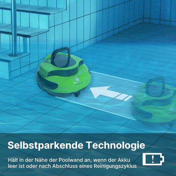 Робот-пилосос для басейну POOLPURE Piscina 5000mAh з автоматичною парковкою, LED дисплеєм, IPX8 водонепроникний, бездротовий (Зелений)