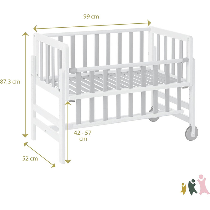 Дитяче приставне ліжечко Geuther Betty 45x90 см, 9 рівнів регулювання висоти, з ламелями з масиву, екологічне, легке складання, білий/натуральний