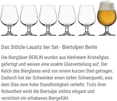 Пивні келихи Stölzle Lausitz Berlin 390 мл, набір 6 шт, кришталеве скло, для пива, міцні, без свинцю, для посудомийки