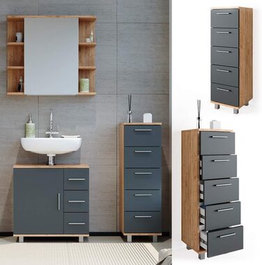 Шафа для ванної Vicco Ilias, дуб/антрацит, 30x95 см, Goldkraft