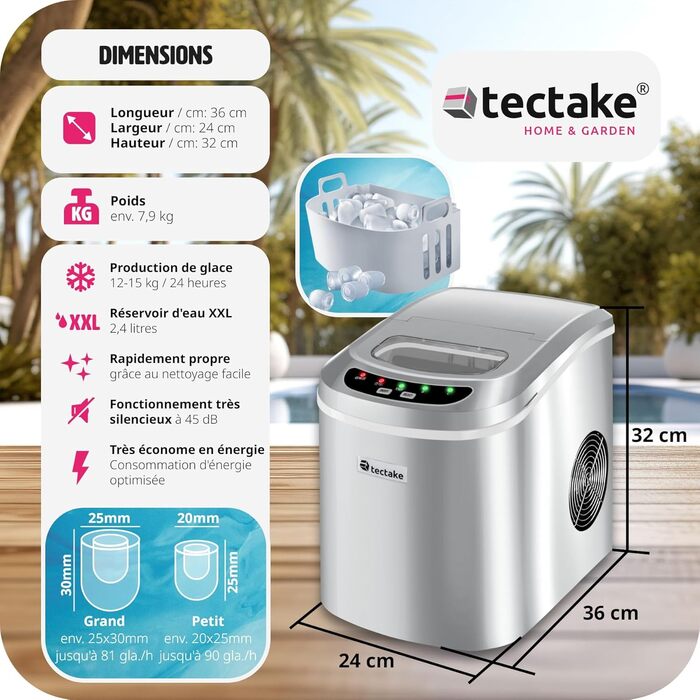 tectake® Льодогенератор, машина для приготування льоду 2,1 л, 12 кг/24 год, 9 кубиків за 6 хв, з лопаткою, для кухні та бару, чорний