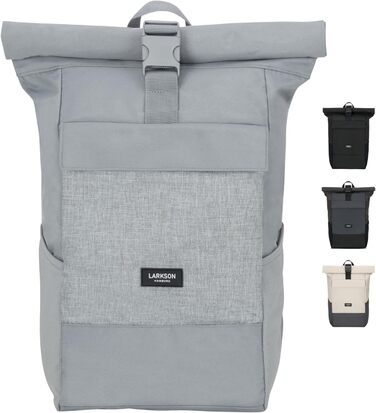 Рюкзак LARKSON Rolltop для жінок і чоловіків, з відділенням для ноутбука, універсальний для роботи, навчання, подорожей, велосипеду, водовідштовхувальний, сірий, великий розмір
