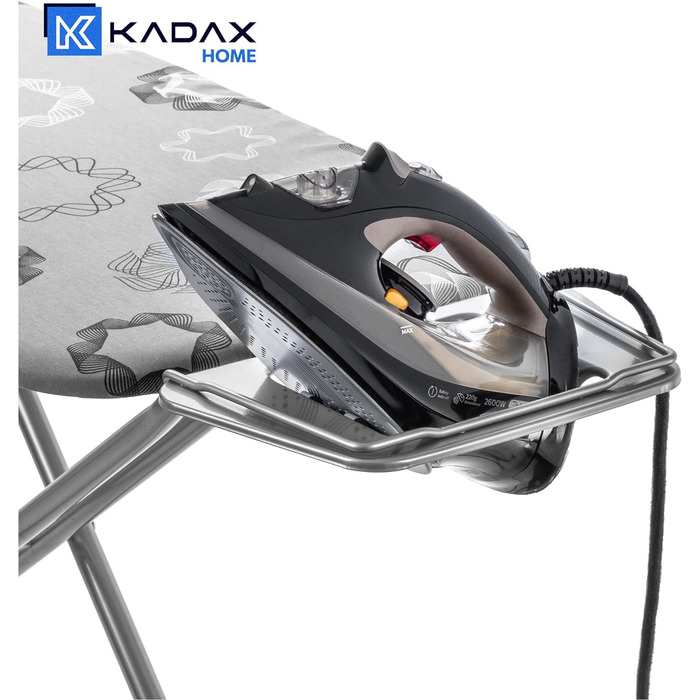 Складна прасувальна дошка KADAX 120x38 см з металевою сіткою, регульована по висоті, з підставкою для праски, протиковзкі ніжки, сіра