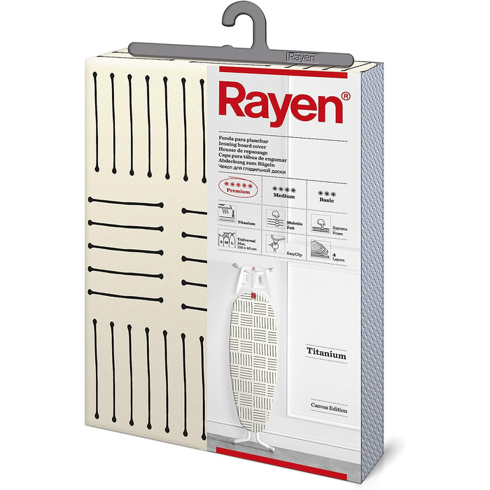 Чохол для прасувальної дошки Rayen Premium, 4 шари, титанове покриття, м’який, легке кріплення EasyClip