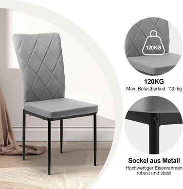 Комплект з 4 стільців WOLTU для їдальні, кухонні м'які стільці з високою спинкою, оббиті темно-сірим велюром, металеві ніжки, для їдальні, кухні, вітальні, офісу