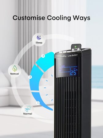 Вентилятор підлоговий FOHERE Leiser Turmventilator 91 см з пультом, таймером та нічним режимом, чорний