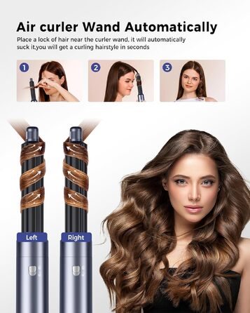 Багатофункціональний стайлер для волосся Haarstyler 6-в-1: фен-щітка, випрямляч, плойка, насадки для об'єму та локонів, блакитно-золотий