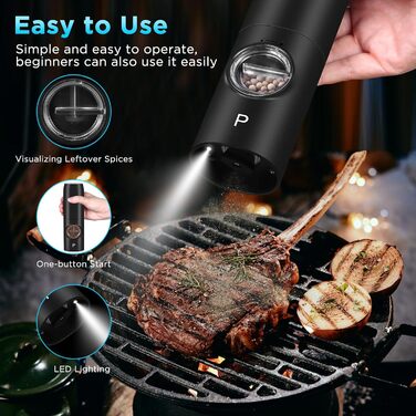 Електрична млинниця для солі та перцю Viitech 2-в-1, USB, регульоване помел, LED підсвітка, набір електричних млинів для спецій