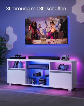 Тумба під телевізор VASAGLE Kailyn 160 см з LED підсвіткою, біла - для вітальні, з полицями та шафками