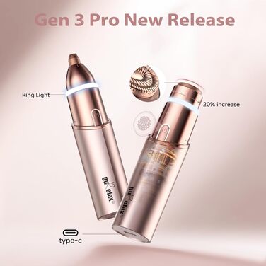 Жіночий електричний тример для обличчя guRelax Gen 3 Pro, 2-в-1, з підсвіткою, для видалення пушку, брів і вусиків, 2 змінні насадки, золото, 2024