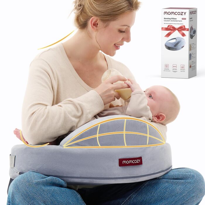 Підтримка для годування Momcozy Innovatives Stillkissen з Memory Foam – стабільна та м'яка, ергономічна, широка, регульована, знімний чохол, сірий (преміум-меморі-піна) CozyLite