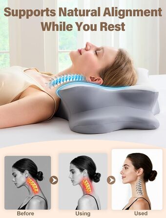 Ортопедична подушка для шиї з Memory Foam - ергономічна подушка для сну, що знімає біль у шиї, регульована за висотою для тих, хто спить на боці, з дихаючою обшивкою для комфортного сну (Біла, 40 x 66 см)