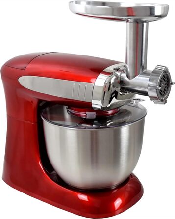 Кухонна машина Syntrox Deluxe 1300 Вт, міксер і м’ясорубка, багатофункціональний кухонний комбайн з насадками, червоний