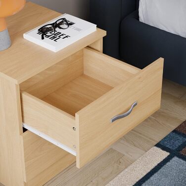 Тумба приліжкова Vida Designs Riano з натуральної сосни, 2 шухляди з металевими ручками та напрямними, унікальна підтримка шухляд проти деформації, меблі для спальні, 47x40x36 см