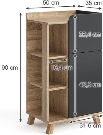 Тумба Vicco Karen під умивальник, антрацит/сонома, 50x90 см, з дверцятами та шухлядою