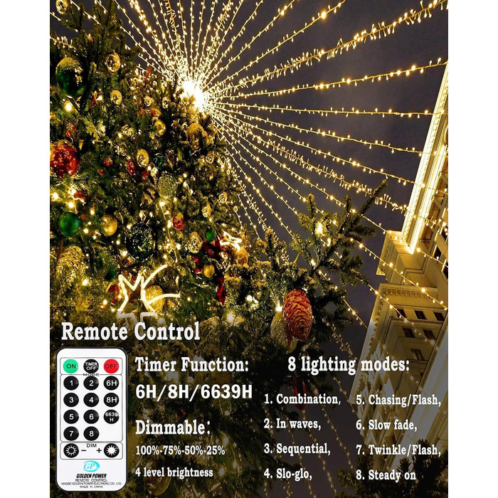 Світлодіодна гірлянда для вулиці 60м, 300 LED вогників теплого білого кольору, різдвяна ілюмінація