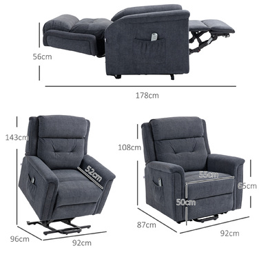 HOMCOM Recliner Електричний реклайнер Функція відкидання Старший реклайнер Бічна сумка Темно-сірий