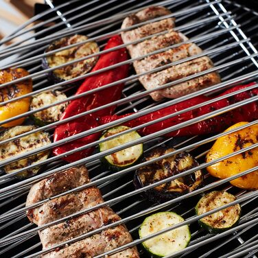 Складана решітка для гриля barbecook з хромованої нержавіючої сталі з ергономічною ручкою з екологічного дерева, для двостороннього грилювання м'яса, риби та овочів, 72x34 см