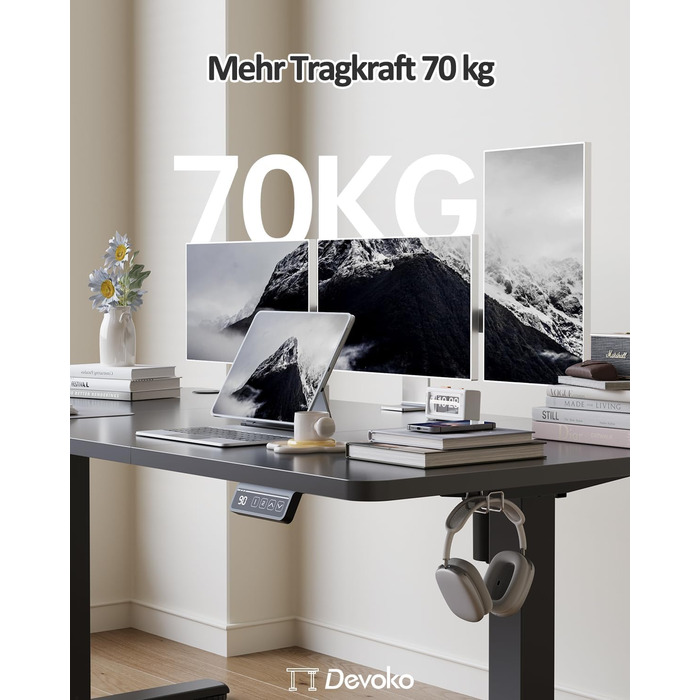 Електричний стіл з регулюванням висоти Devoko 180 x 80 см, чорний — офісний комп'ютерний стіл для роботи стоячи та сидячи з функцією пам'яті