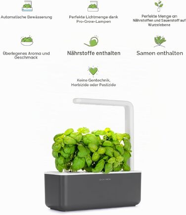 Click and Grow Growbox Smart Garden: Інтелектуальний сад для вирощування зелені вдома (3 капсули, темно-сірий)