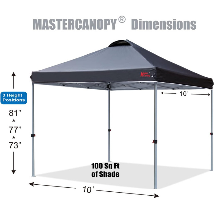 Намет MasterCanopy 3x3 м розкладний, з вентиляцією, чорний, для ринку, саду, двору, павільйон для вечірок