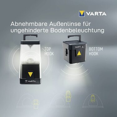 Світлодіодний кемпінговий ліхтар VARTA L30RH, акумуляторний і на батарейках AA, з димером і нічником, для кемпінгу, відпочинку та надзвичайних ситуацій