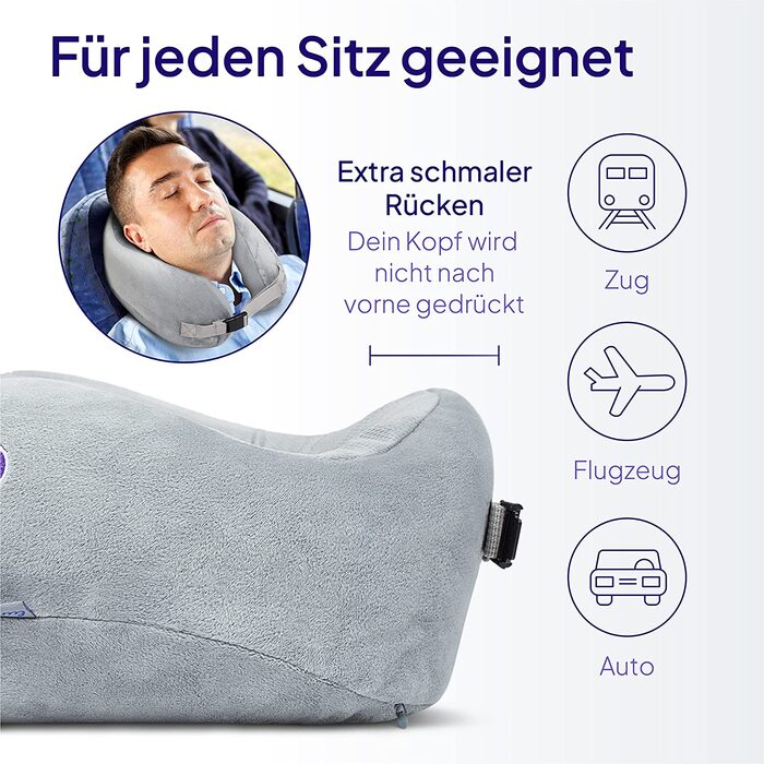 Ортопедична подушка для шиї Lunap, надувна з піною Memory Foam, для подорожей літаком, автомобілем, для дорослих, сіра, розмір Big M