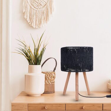 Настільна лампа Paco Home Boho чорна, лампа для письмового столу та тумбочки, абажур з декором у вигляді кошика, цоколь E27, тип 4