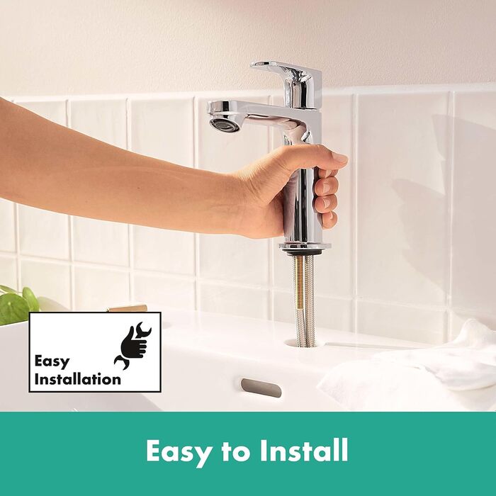 Змішувач для ванної кімнати Hansgrohe Rebris S з висувною поплавковою каналізацією, економічний (CoolStart), хром, 72519000, висота виливу 109 мм, EcoSmart