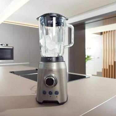 Стаціонарний блендер BLACK+DECKER BXJB1200E, 1200 Вт, 1,5 л, скляний глечик, 6 знімних лез із нержавіючої сталі, функції пульсації та колки льоду, придатний для миття в посудомийній машині