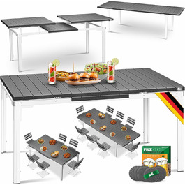 Розкладний садовий стіл KESSER® 180/240x90 см для 8 осіб. Стіл з розширенням, сталеве покриття, HDPE стільниця, стійкий до погодних умов та УФ-випромінювання. В комплекті 6 підставок з фетру (антрацит/білий).
