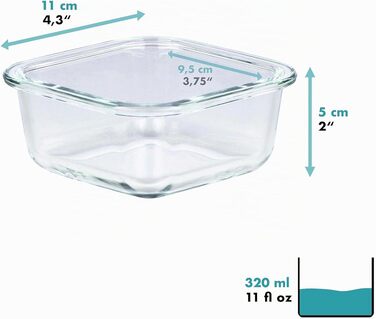 Набір скляних контейнерів для зберігання їжі Grizzly Glas, 6 шт по 320 мл, герметичні квадратні ланч-бокси з клік-застібкою для духовки, мікрохвильовки та морозильної камери